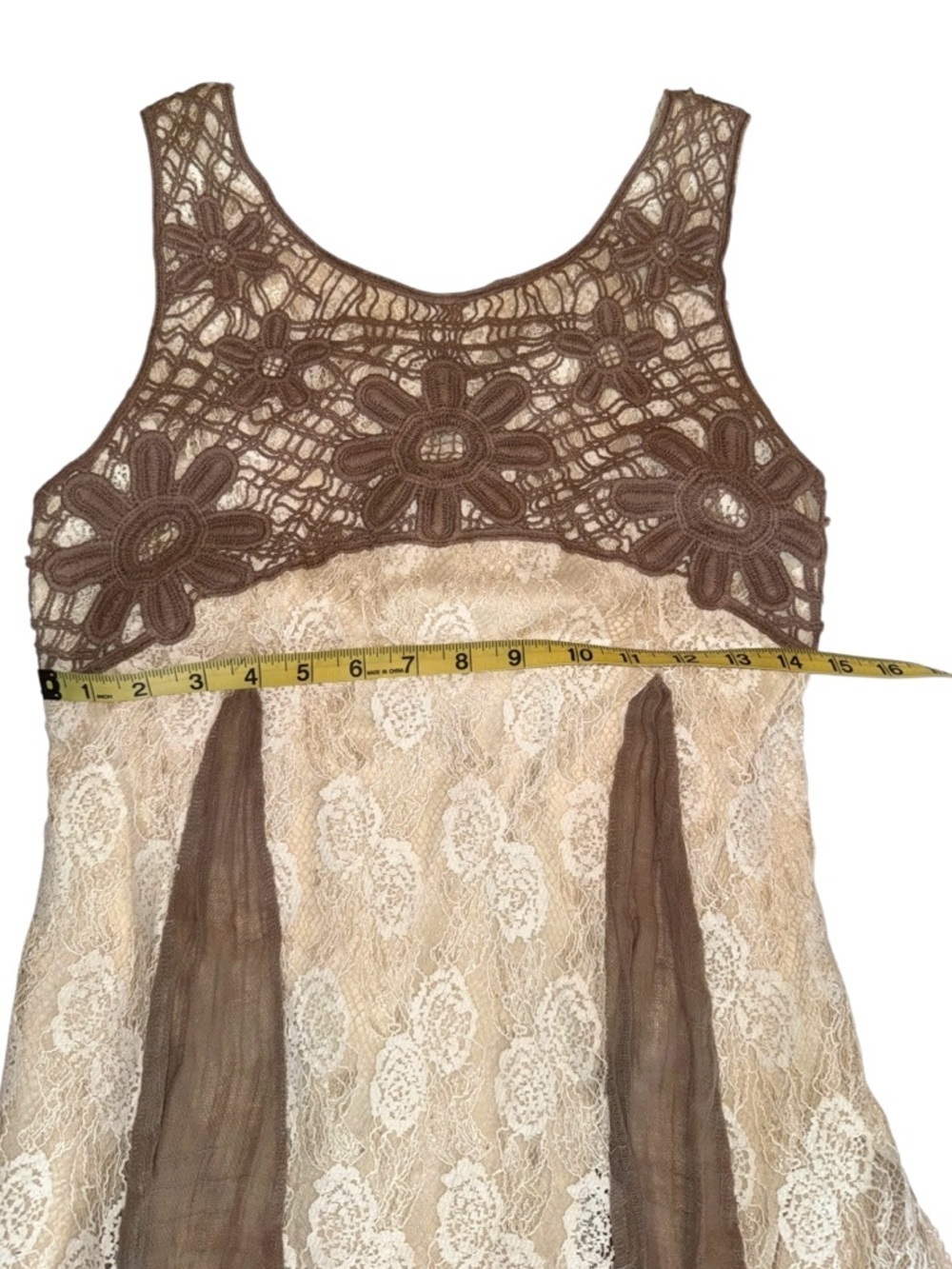 Ryu Boho Lace Dress Crochet Floral Bodice Sheer Panel Lace-Up Back Med - Picture 2 of 6